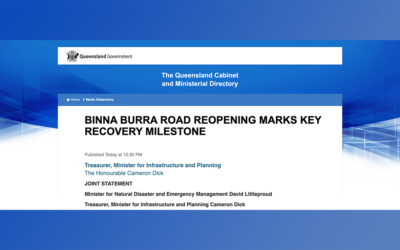 BINNA BURRA ROAD REOPENING MARKS KEY RECOVERY MILESTONE