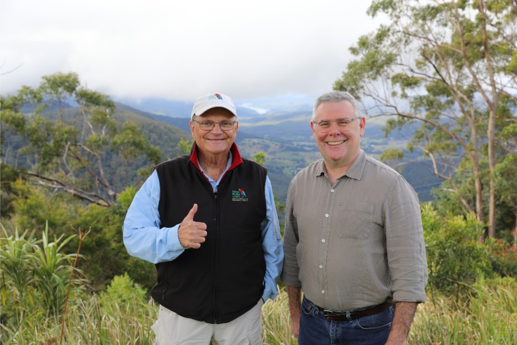a scenic image of steve noakes and senator the honourable murray watt at binna burra lodge