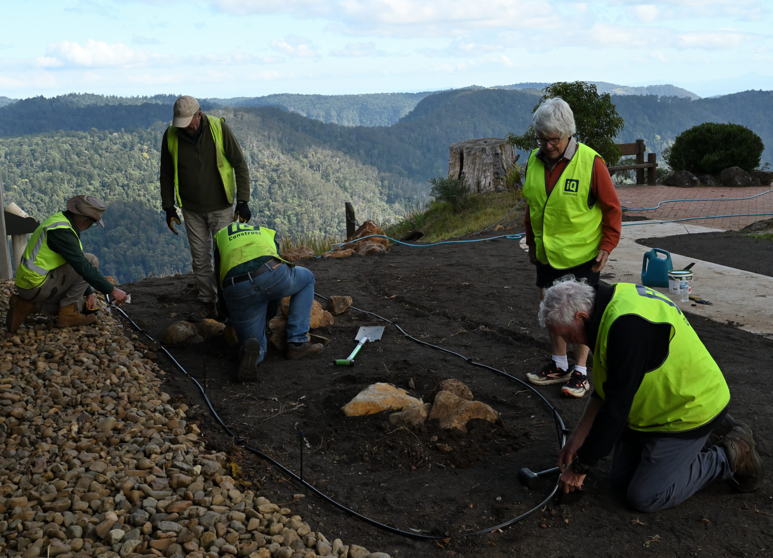 Friends of Binna Burra helping out on the gardens of the new lodge nearing completion in August 2026.