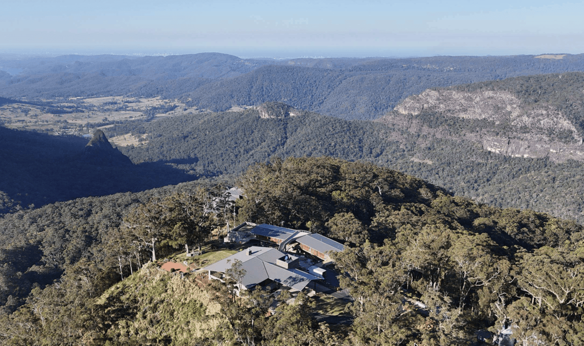 Image shows the new Binna Burra Lodge and views of the Gold Coast